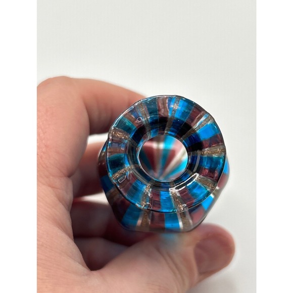 Italian Murano Glass Blue Stripe Perfume Bottle Stopper by Campanella 4.5" - Picture 4 of 7